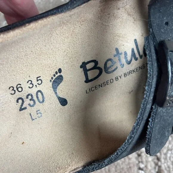 Betula Birkenstock Triple Strap Buckle Sandal Womens 5 Black Slip On Casual Boho - Picture 6 of 8